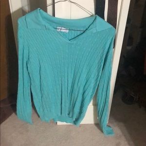 Aqua blue long sleeve pull over thin sweater